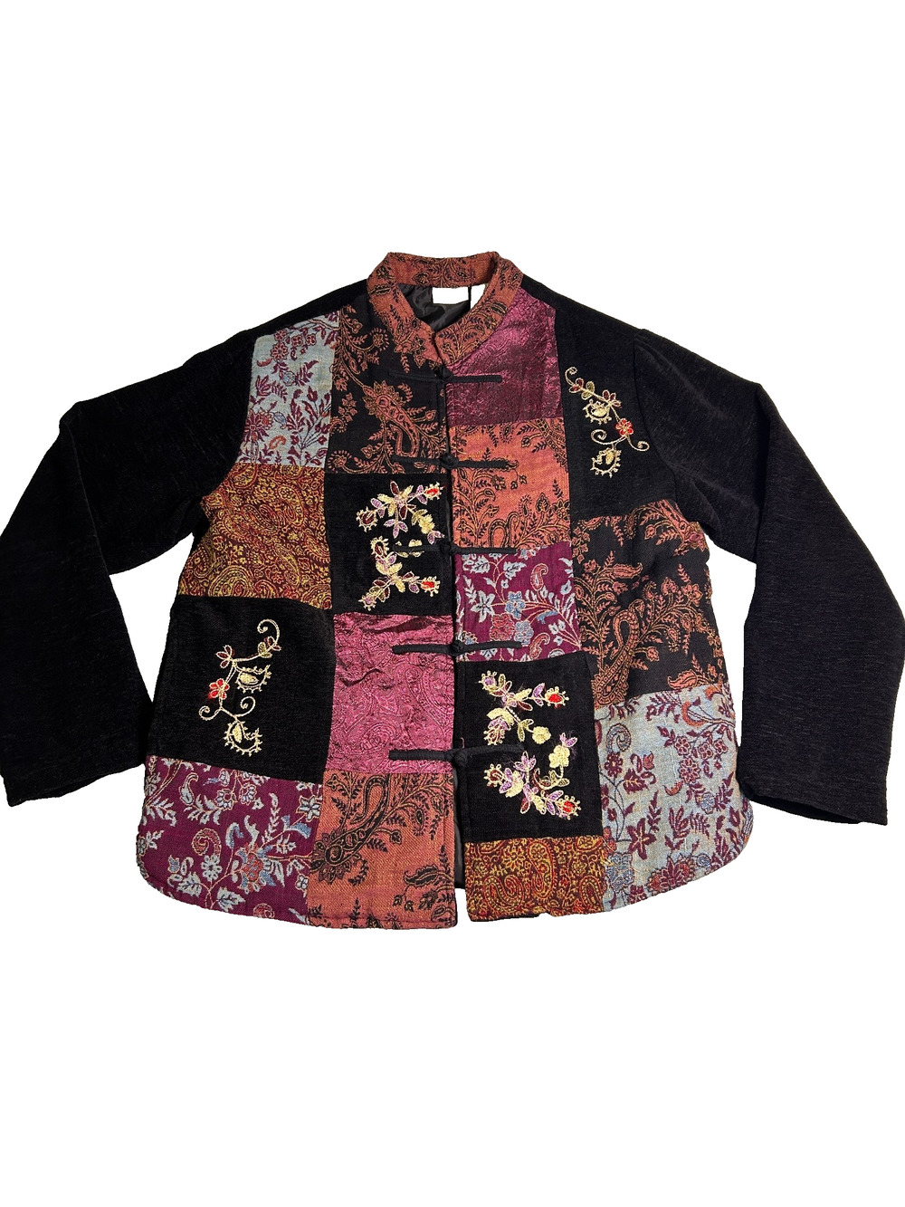Vintage White Stag Patchwork Boho Jacket Womens Small Embroidered 70s Inspired